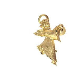 Vintage Robyn Rush RR Gold Tone Angel Bell Pin Brooch Signed Costume Jewelry